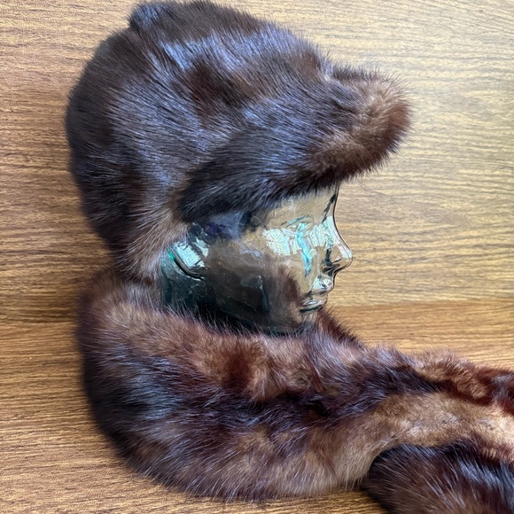 Vintage 50s Mink Visor Cap Hat Size 7 Scarf w/ Clips Mid-Century Hollywood Glam - Picture 2 of 14